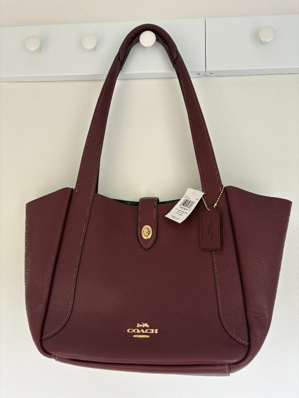 🌺NWT-COACH Pebble Leather HADLEY TURNLOCK Tote/Shoulder Bag-Dark Wine/Burgundy